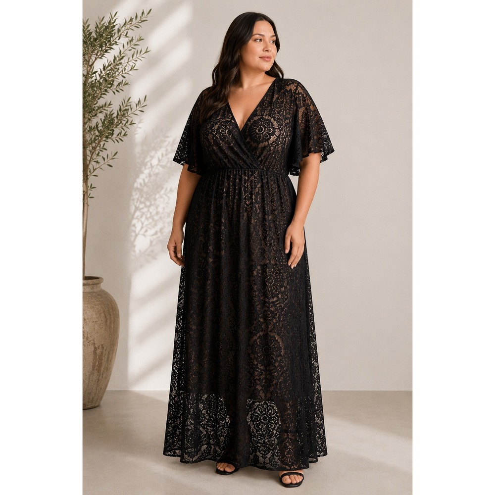 NEW Suzanne Betro Black Lace Maxi Dress Swimsuit Cover Up Plus Size 3X